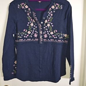 Reba Navy Floral Embroidered Blouse